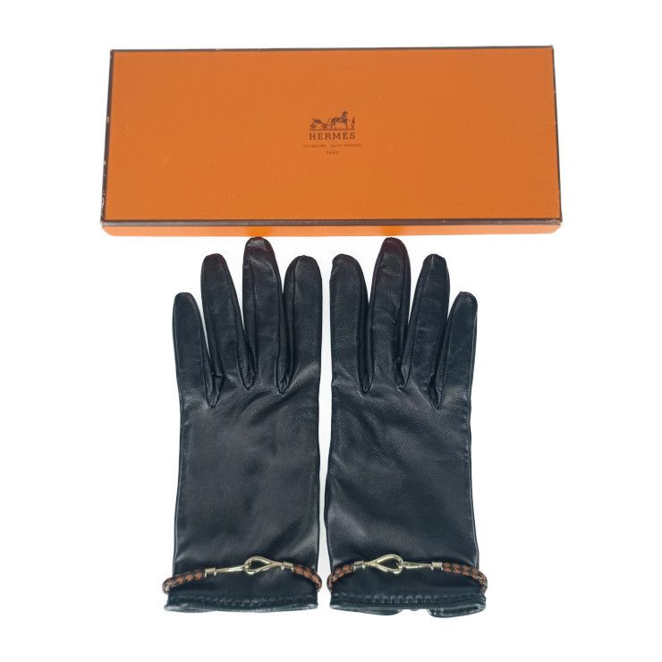 Hermes Gloves Jumbo Black Leather Silver Hardware — view 7