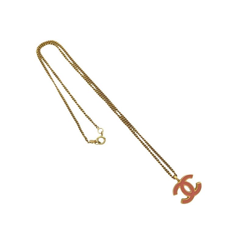 Chanel Vintage Coco Mark GP Necklace Pendant Choker Gold Pink 01A — view 5