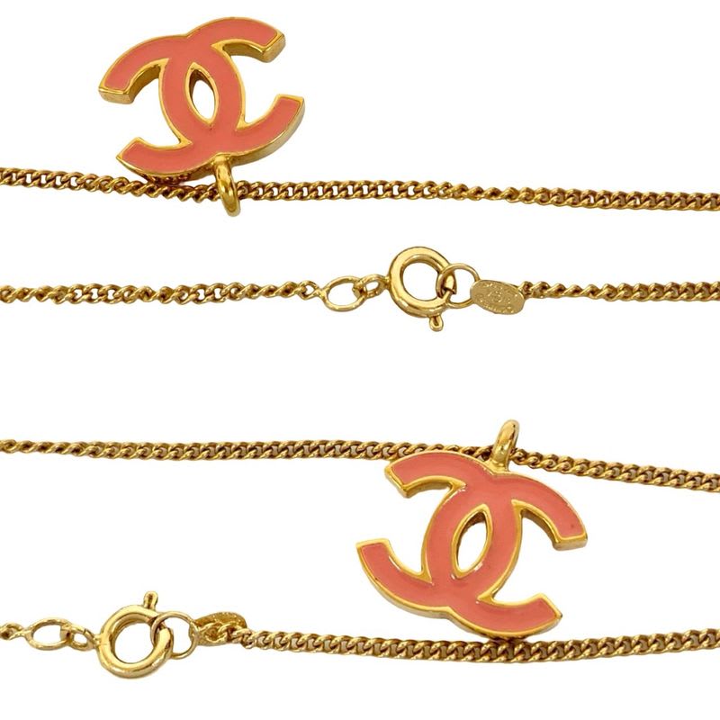Chanel Vintage Coco Mark GP Necklace Pendant Choker Gold Pink 01A — view 4