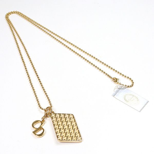 Dior Houndstooth Long Necklace Gold Color Metal 81.5 cm CD Logo — view 3
