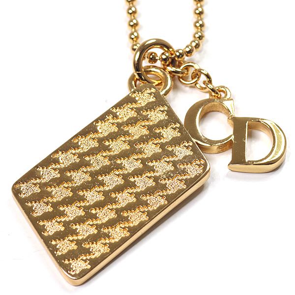 Dior Houndstooth Long Necklace Gold Color Metal 81.5 cm CD Logo — view 4