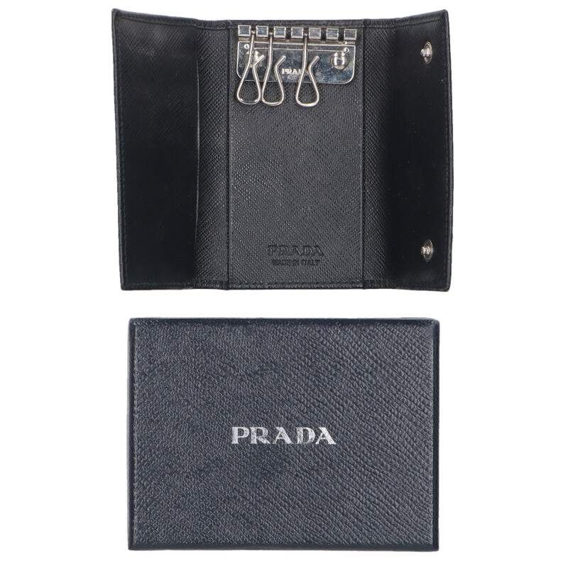 Prada 2 Pg222 Triangle Plate Saffiano Leather Key Case — view 3