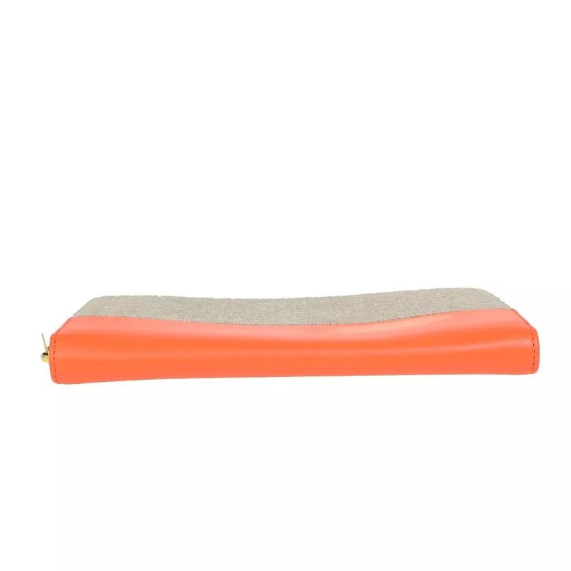 Celine Long Wallet Round Zipper Orange Beige Leather Linen 09 Bs057 — view 5