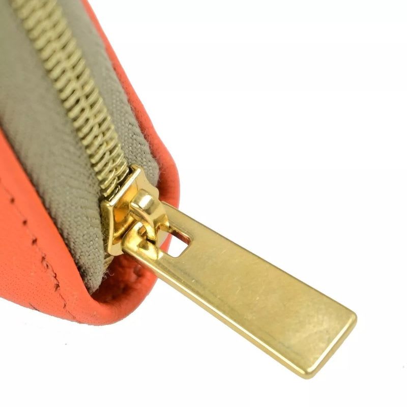 Celine Long Wallet Round Zipper Orange Beige Leather Linen 09 Bs057 — view 6