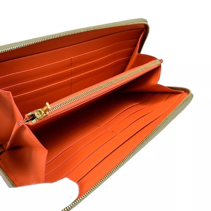 Celine Long Wallet Round Zipper Orange Beige Leather Linen 09 Bs057 — view 7