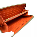 Celine Long Wallet Round Zipper Orange Beige Leather Linen 09 Bs057 — view 7