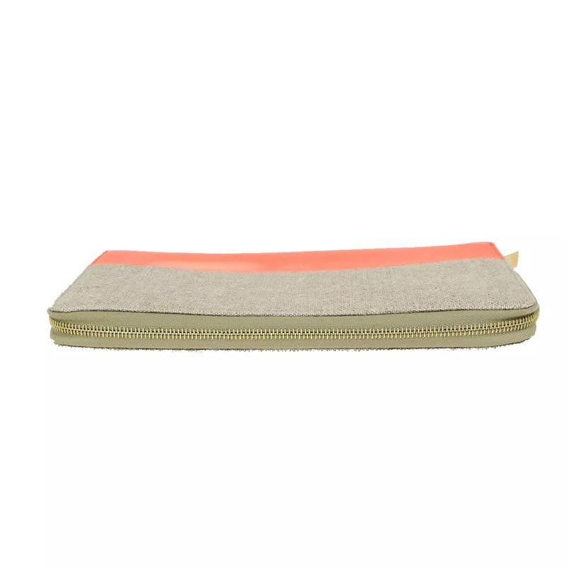Celine Long Wallet Round Zipper Orange Beige Leather Linen 09 Bs057 — view 4