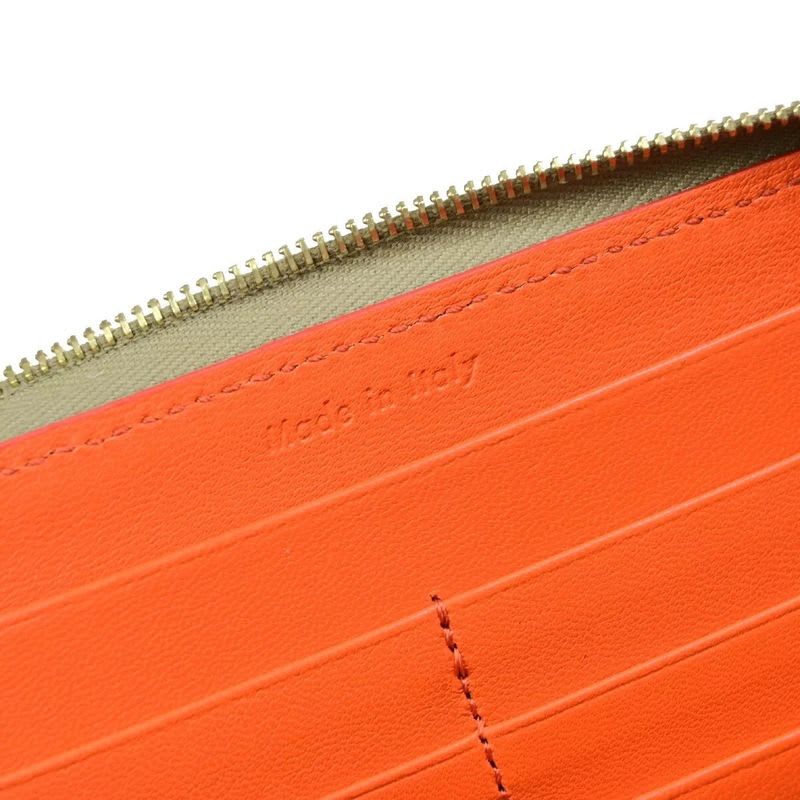 Celine Long Wallet Round Zipper Orange Beige Leather Linen 09 Bs057 — view 8