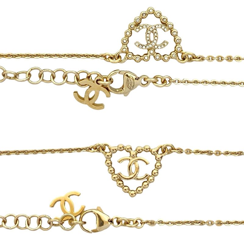 Chanel Coco Mark Heart Motif Rhinestone Plated Chain Necklace 25CP — view 3