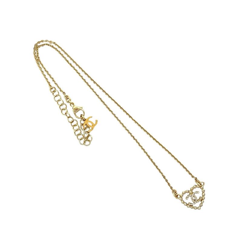 Chanel Coco Mark Heart Motif Rhinestone Plated Chain Necklace 25CP — view 4