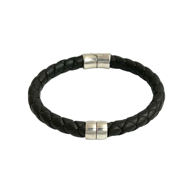 Bottega Veneta Intrecciato Leather Silver 925 Bracelet Bangle Brown 46174 — view 5