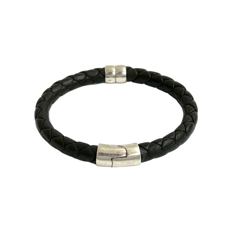 Bottega Veneta Intrecciato Leather Silver 925 Bracelet Bangle Brown 46174 — view 4
