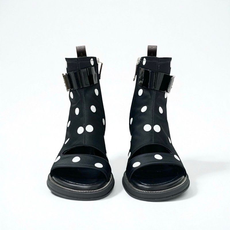 Louis Vuitton Moonlight Line Boots Short Shoes Satin Black White Dot Belt — view 3