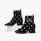 Louis Vuitton Moonlight Line Boots Short Shoes Satin Black White Dot Belt — view 4