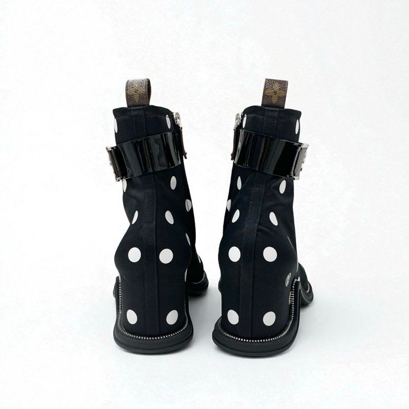 Louis Vuitton Moonlight Line Boots Short Shoes Satin Black White Dot Belt — view 5