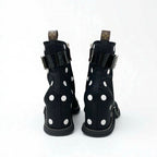 Louis Vuitton Moonlight Line Boots Short Shoes Satin Black White Dot Belt — view 5