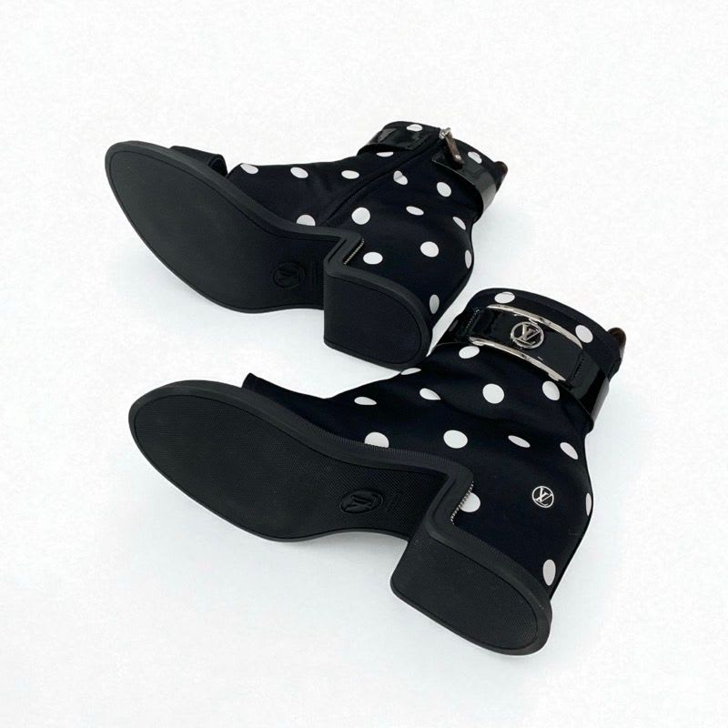 Louis Vuitton Moonlight Line Boots Short Shoes Satin Black White Dot Belt — view 6