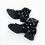 Louis Vuitton Moonlight Line Boots Short Shoes Satin Black White Dot Belt — view 6
