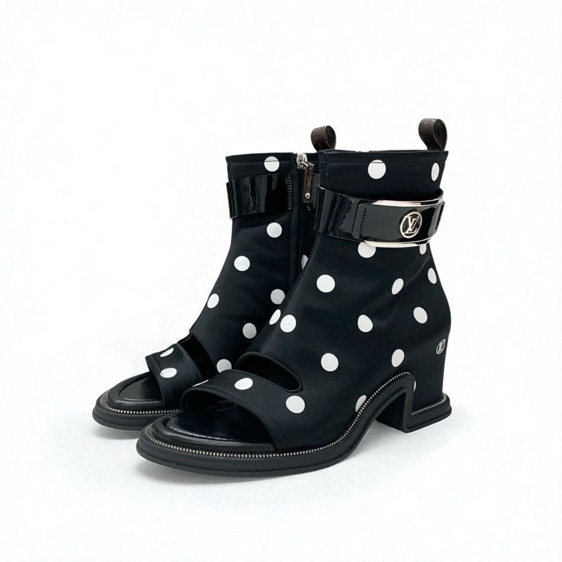 Louis Vuitton Moonlight Line Boots Short Shoes Satin Black White Dot Belt — view 2
