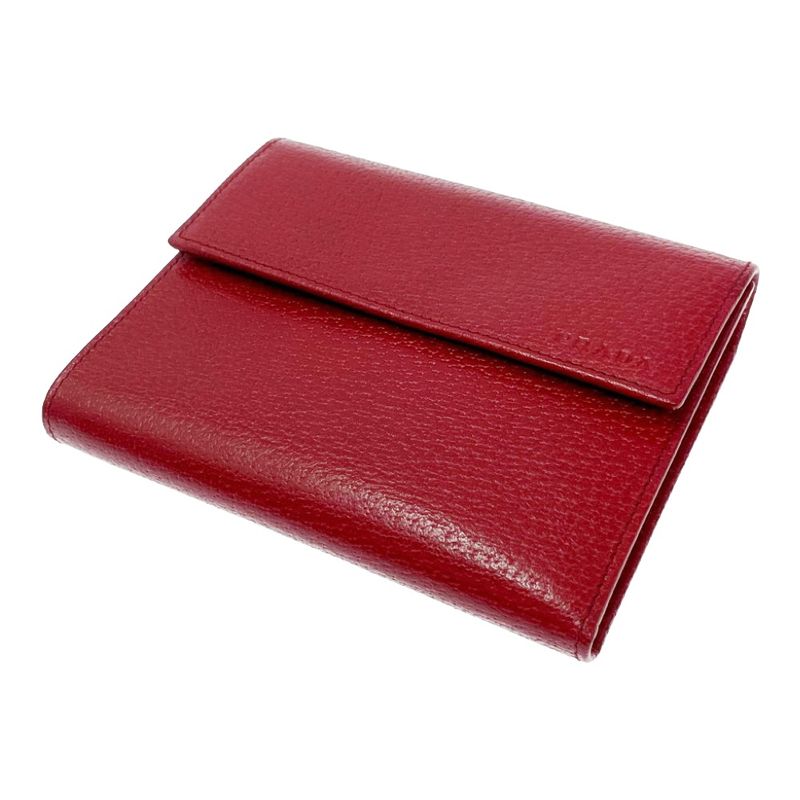 Prada Leather Trifold Wallet Red — view 4