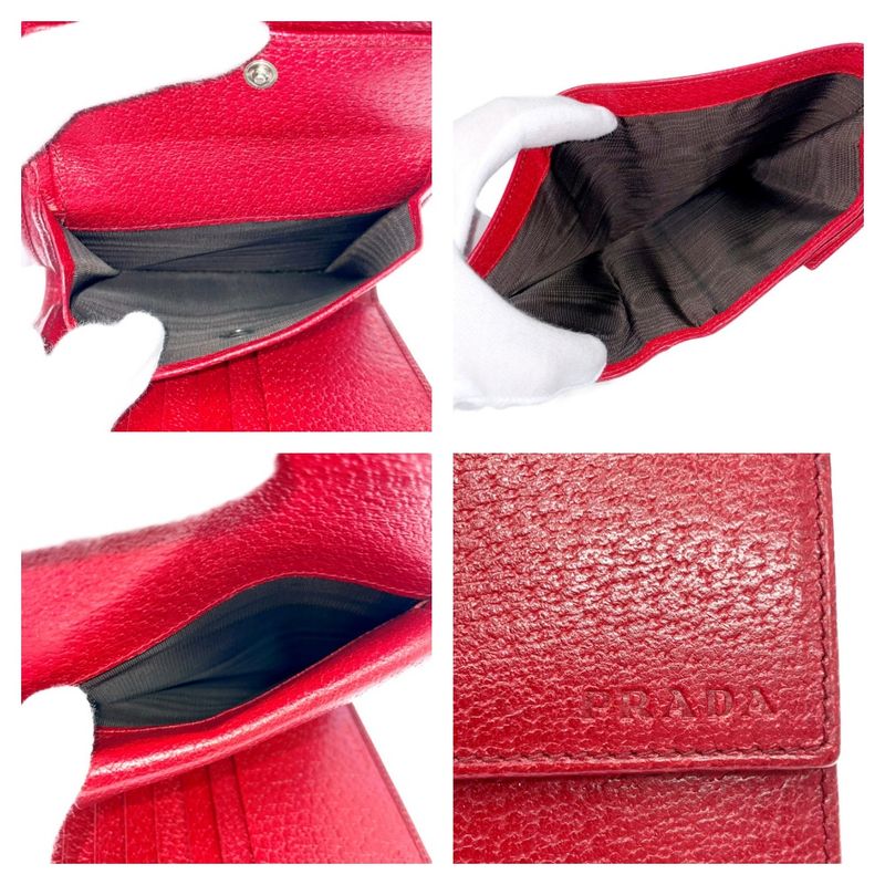 Prada Leather Trifold Wallet Red — view 7