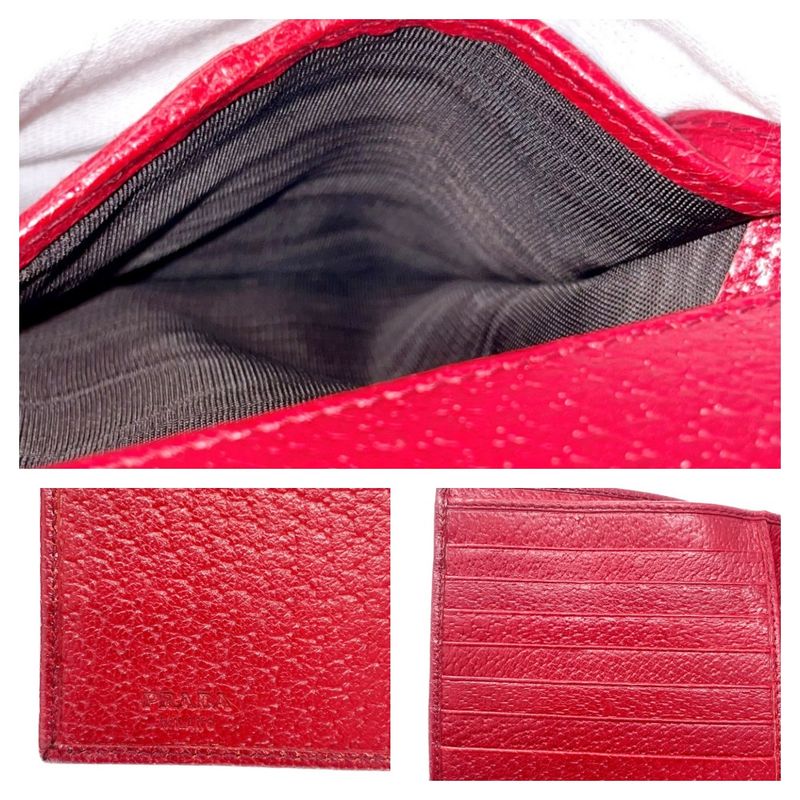 Prada Leather Trifold Wallet Red — view 8