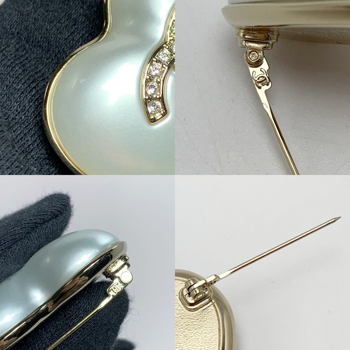 Chanel Heart Coco Mark Rhinestone A21 B Gold Brooch — view 7
