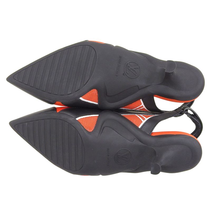 Louis Vuitton Arc Light Line Leather Use Satin Rubber Logo Back Strap Pumps — view 5