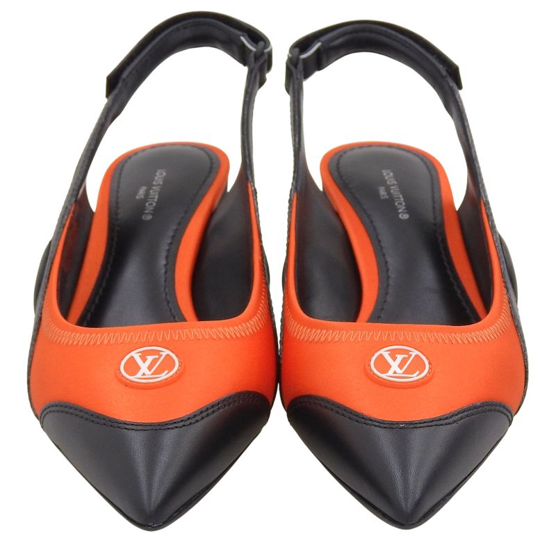 Louis Vuitton Arc Light Line Leather Use Satin Rubber Logo Back Strap Pumps — view 3