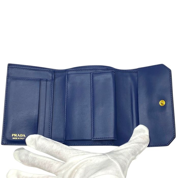 Prada Vitello Move Co Trifold Wallet Fold Leather Logo Gold Blue Bicolor — view 5