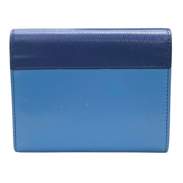 Prada Vitello Move Co Trifold Wallet Fold Leather Logo Gold Blue Bicolor — view 2