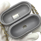 Chanel Airpods Case Quilted Chain Charm Lambskin Coco Mark Grey — view 5