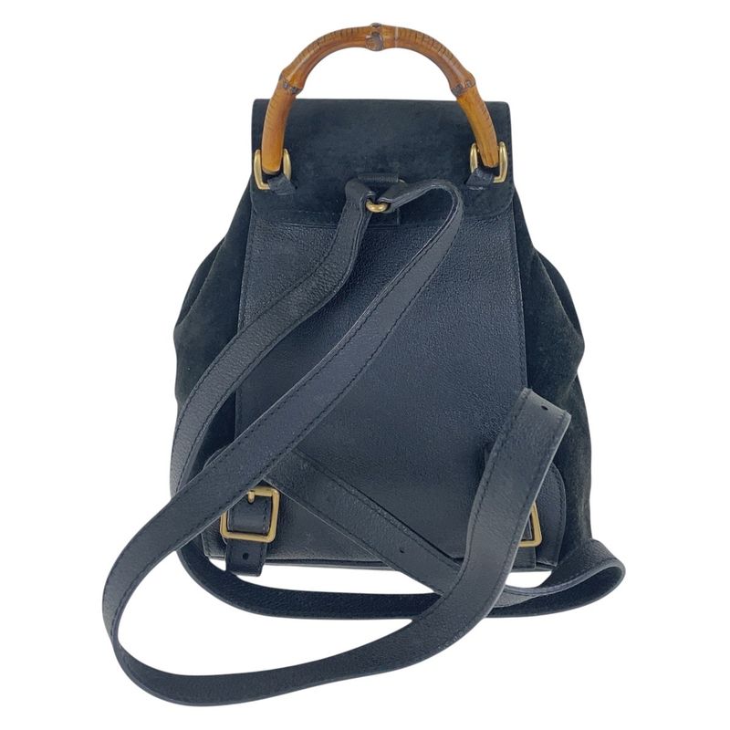Gucci Vintage Bamboo Black Gold Hardware Suede 003 2852 0030 0 Backpack Daypack — view 2