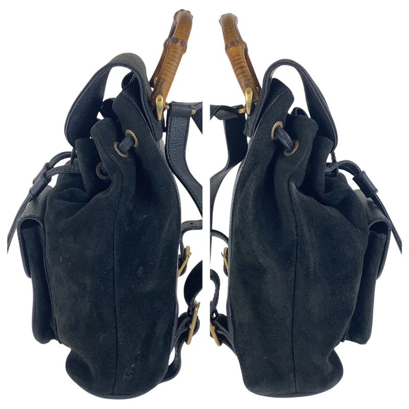 Gucci Vintage Bamboo Black Gold Hardware Suede 003 2852 0030 0 Backpack Daypack — view 7