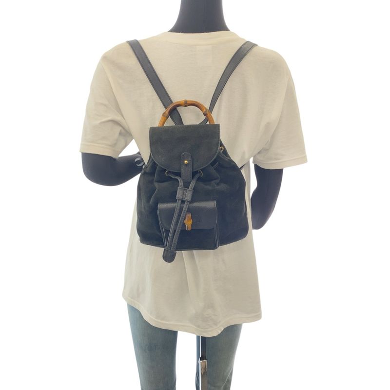 Gucci Vintage Bamboo Black Gold Hardware Suede 003 2852 0030 0 Backpack Daypack — view 6