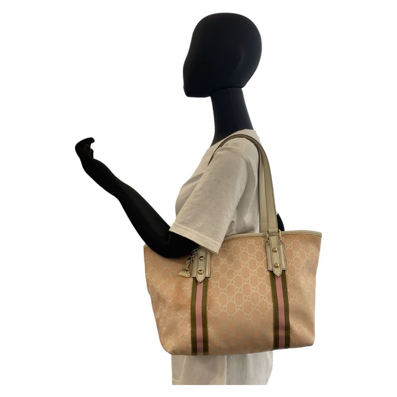 Gucci Sherry Line Pink Ivory GG Canvas Leather Tote Bag — view 7