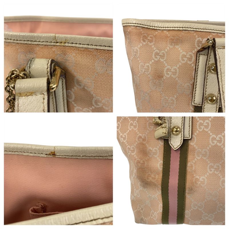 Gucci Sherry Line Pink Ivory GG Canvas Leather Tote Bag — view 5