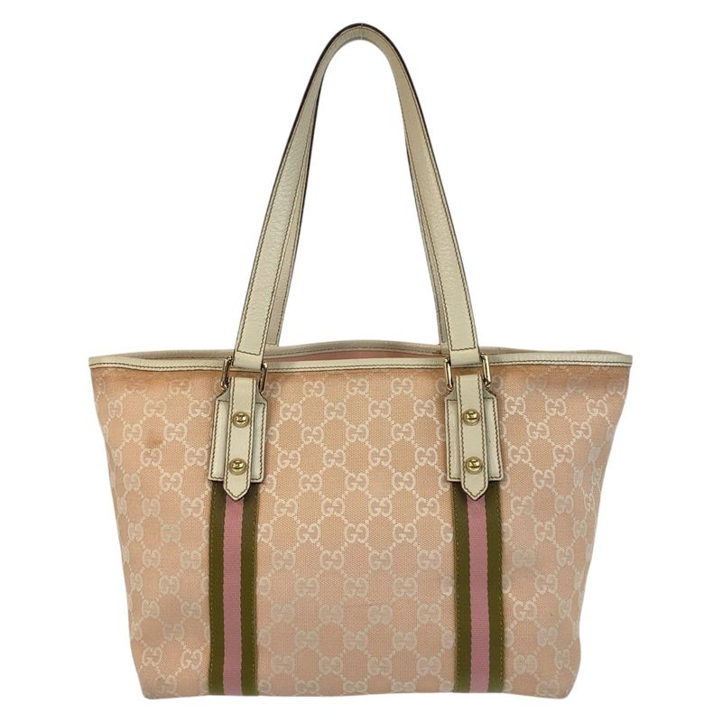 Gucci Sherry Line Pink Ivory GG Canvas Leather Tote Bag — view 2