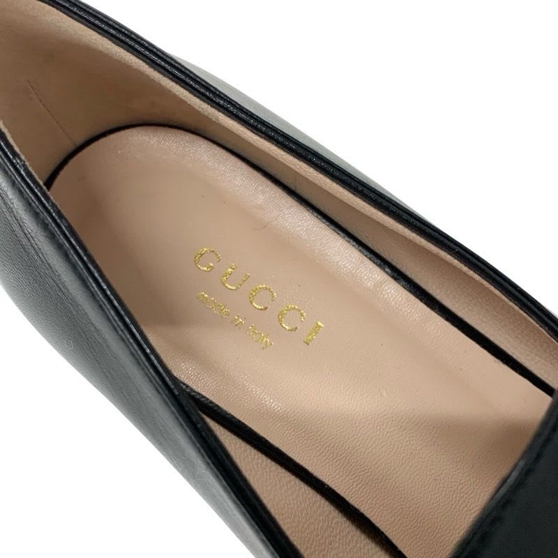 Gucci Loafer Leather Shoes Black Gold Double G GG Marmont — view 7