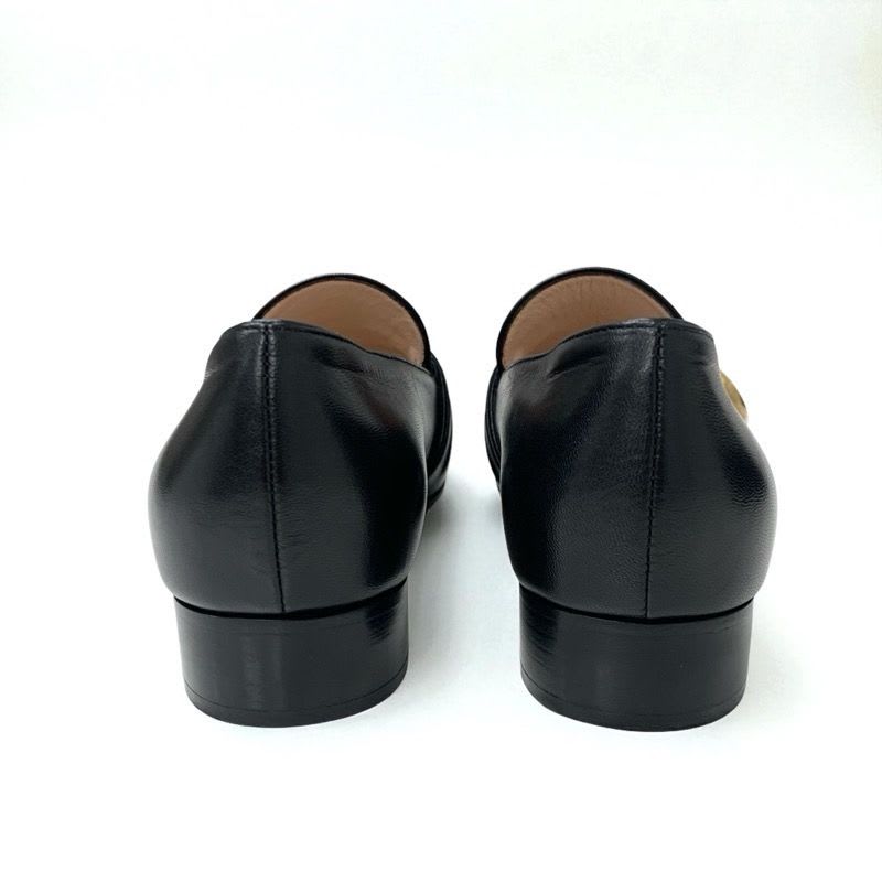 Gucci Loafer Leather Shoes Black Gold Double G GG Marmont — view 5