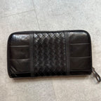 Bottega Veneta Round Zipper Long Wallet Black Intrecciato Stitching Leather — view 5