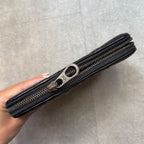 Bottega Veneta Round Zipper Long Wallet Black Intrecciato Stitching Leather — view 7