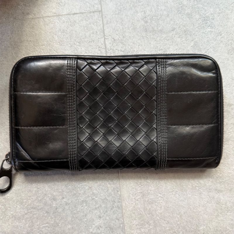 Bottega Veneta Round Zipper Long Wallet Black Intrecciato Stitching Leather — view 6