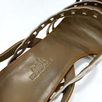 Hermes Romanza Sandals Shoes Leather Brown White Chaine D'ancre Strap — view 7