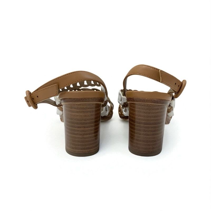 Hermes Romanza Sandals Shoes Leather Brown White Chaine D'ancre Strap — view 5