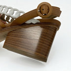 Hermes Romanza Sandals Shoes Leather Brown White Chaine D'ancre Strap — view 9