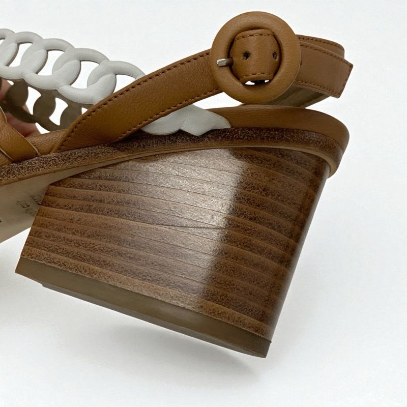 Hermes Romanza Sandals Shoes Leather Brown White Chaine D'ancre Strap — view 9
