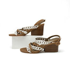 Hermes Romanza Sandals Shoes Leather Brown White Chaine D'ancre Strap — view 4