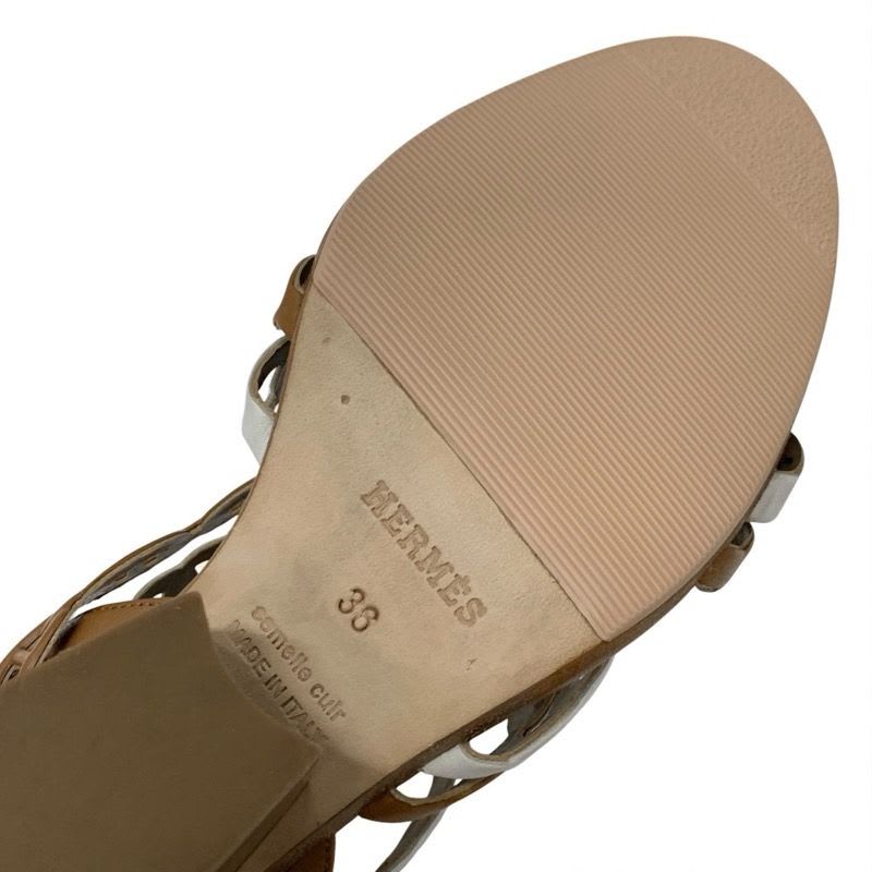 Hermes Romanza Sandals Shoes Leather Brown White Chaine D'ancre Strap — view 8