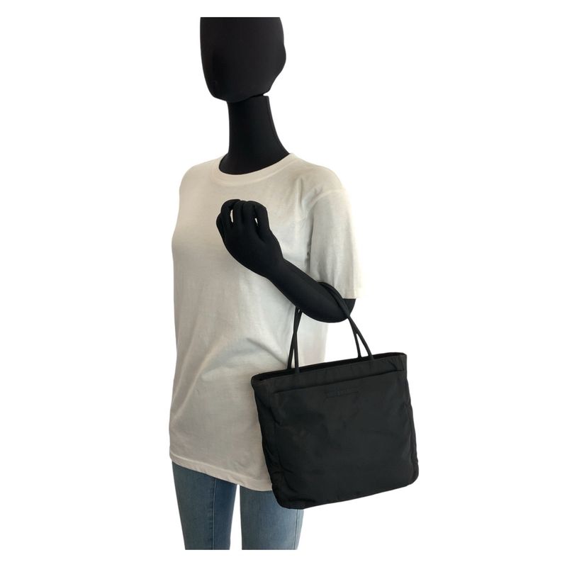 Prada Tessuto Triangle Logo Plate Black Silver Hardware Nylon Tote Bag — view 6
